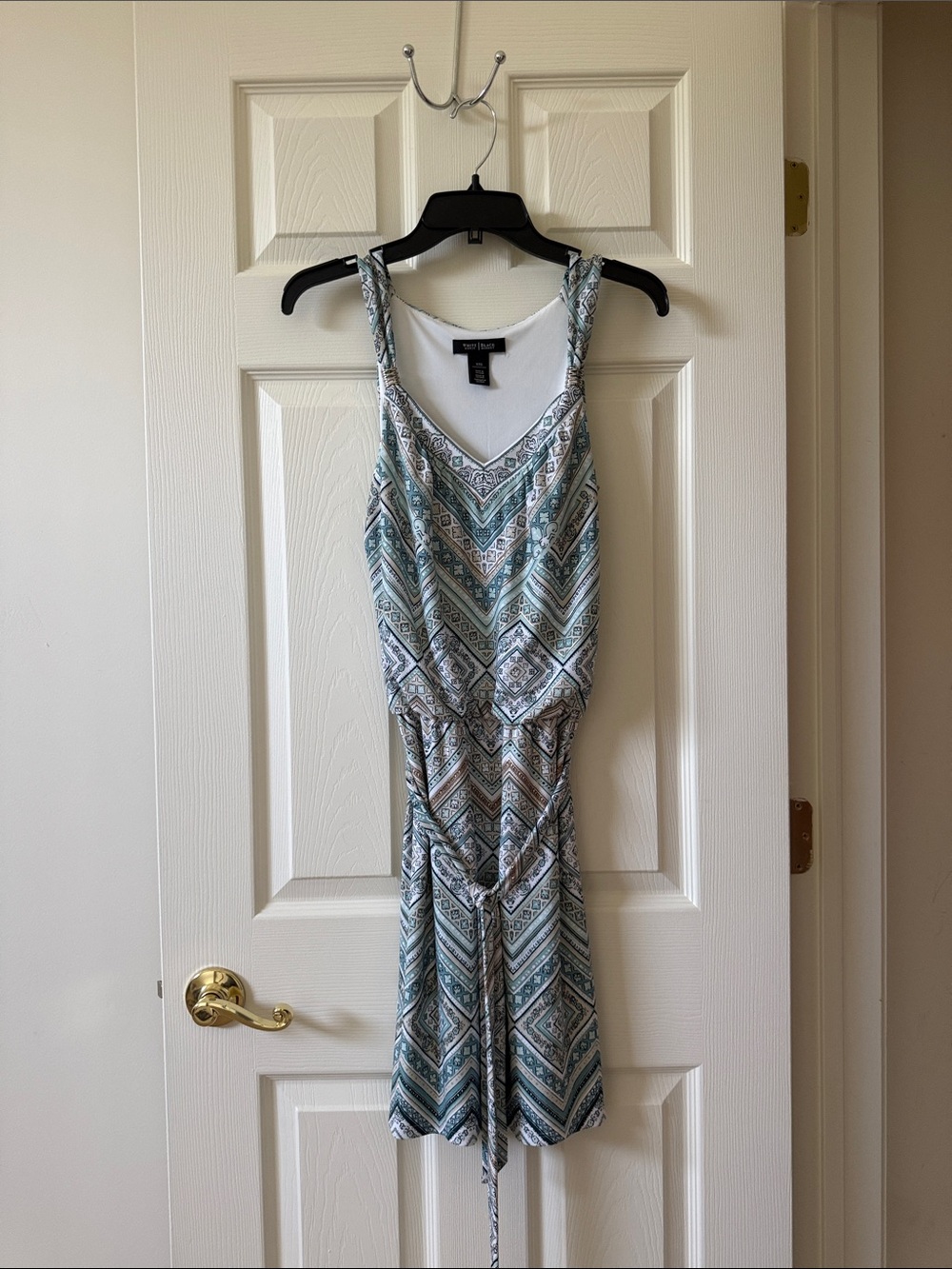 White House Black Market Teal and White Geometric Midi Dress